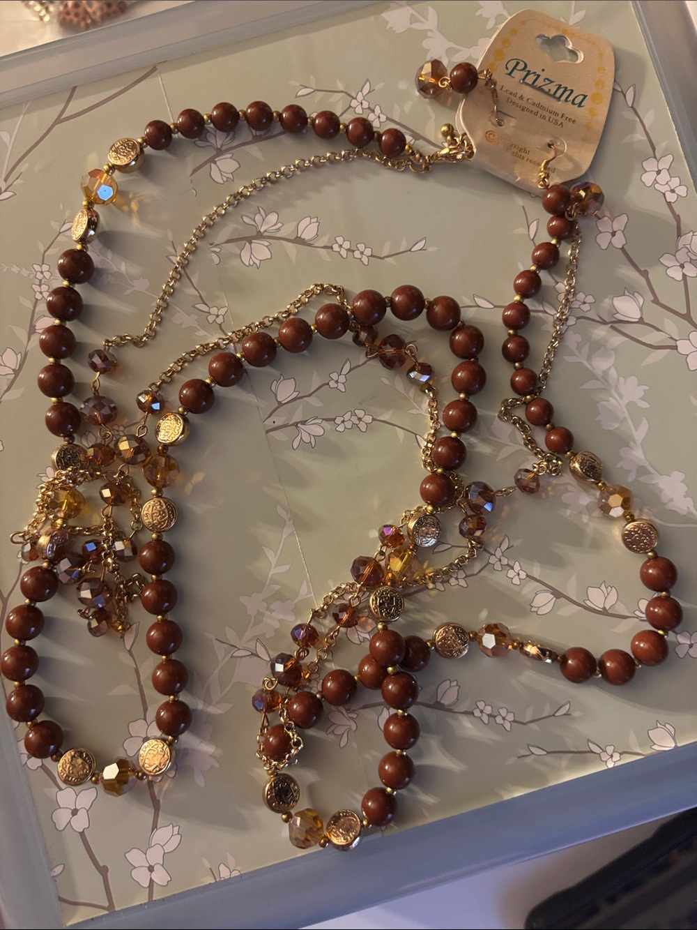 Brown and Gold Multi-Strand Beaded Necklace